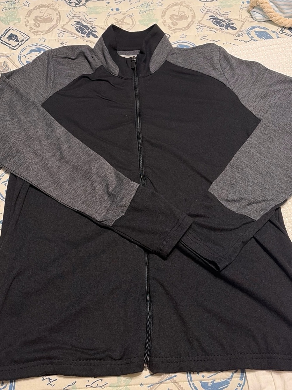 Womens Black and Gray Full-Zip Performance Sweater Jacket